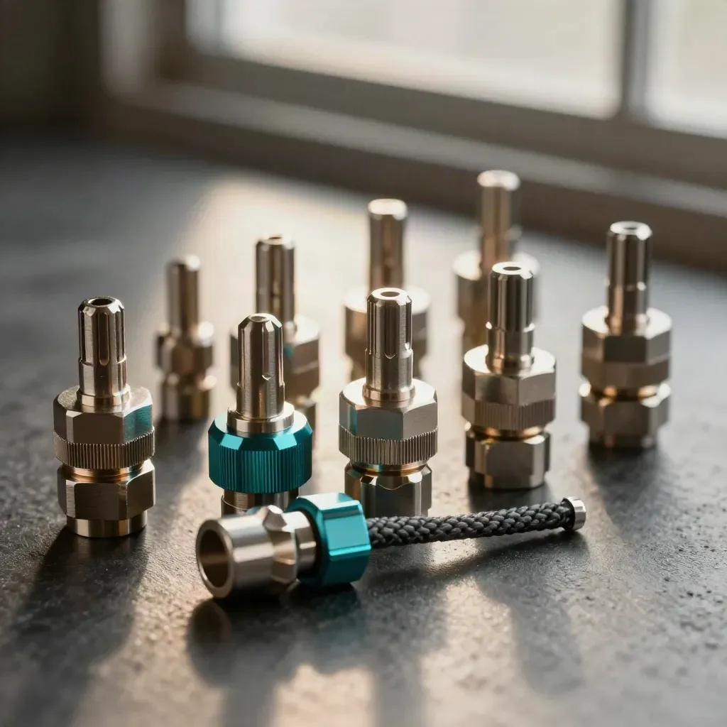 Top-down cable couplers, fiber ferrules and connector blocks on brushed metal