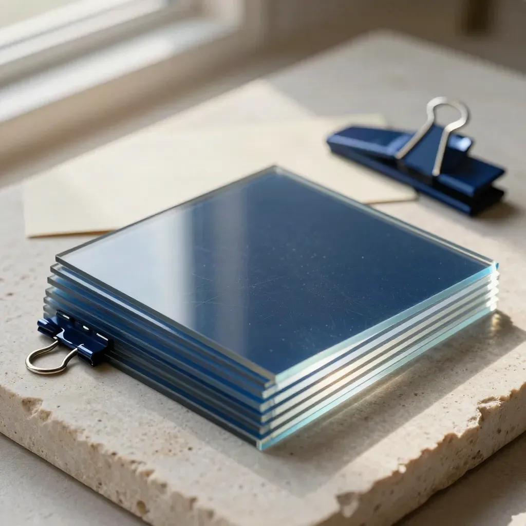 Acrylic dividers, binder rings, and a spring clip fanned on pale stone.