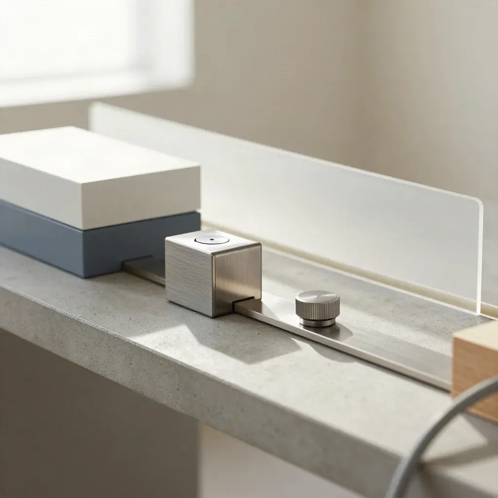 Ops planning tools: modular blocks, compact timer and magnetic puck on a concrete bench.